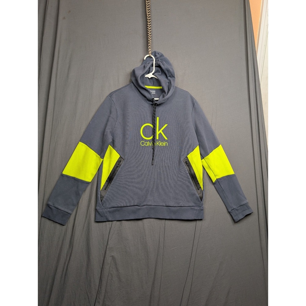 Calvin Klein Men's Colorblock Hoodie Gray Neon Logo Size Large‎